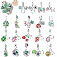 Original 925 Sterling Silver Four Leaf Clover Charms Green Beads Lucky Pendant Fit Women Bracelet Necklace Fine Jewelry DIY Gift