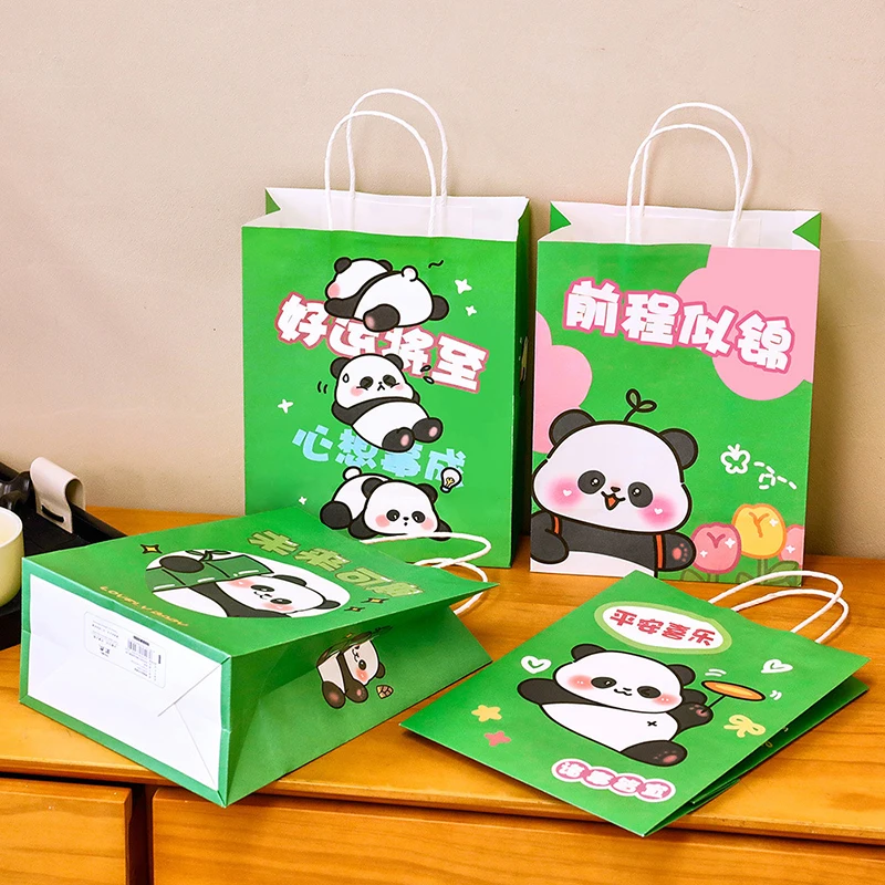 Bolsa de regalo de Panda de dibujos animados, bolsa de papel de gran aspecto para estudiantes, bolso de mano inspirador para el Día de los niños, bolsa de embalaje de regalo