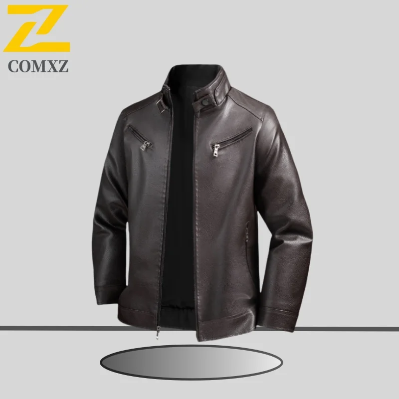 Vintage Men Leather Jacket Black Brown Thick Fleece Warm PU Faux Leather Jacket Slim Fit Men Motorcycle Coat Autumn Winter 2025