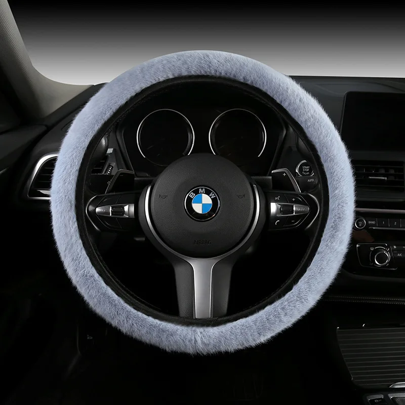 Winter warm steering wheel cover plush non-slip non-linting handle cover ear cold-proof steering wheel cover warm plush handle