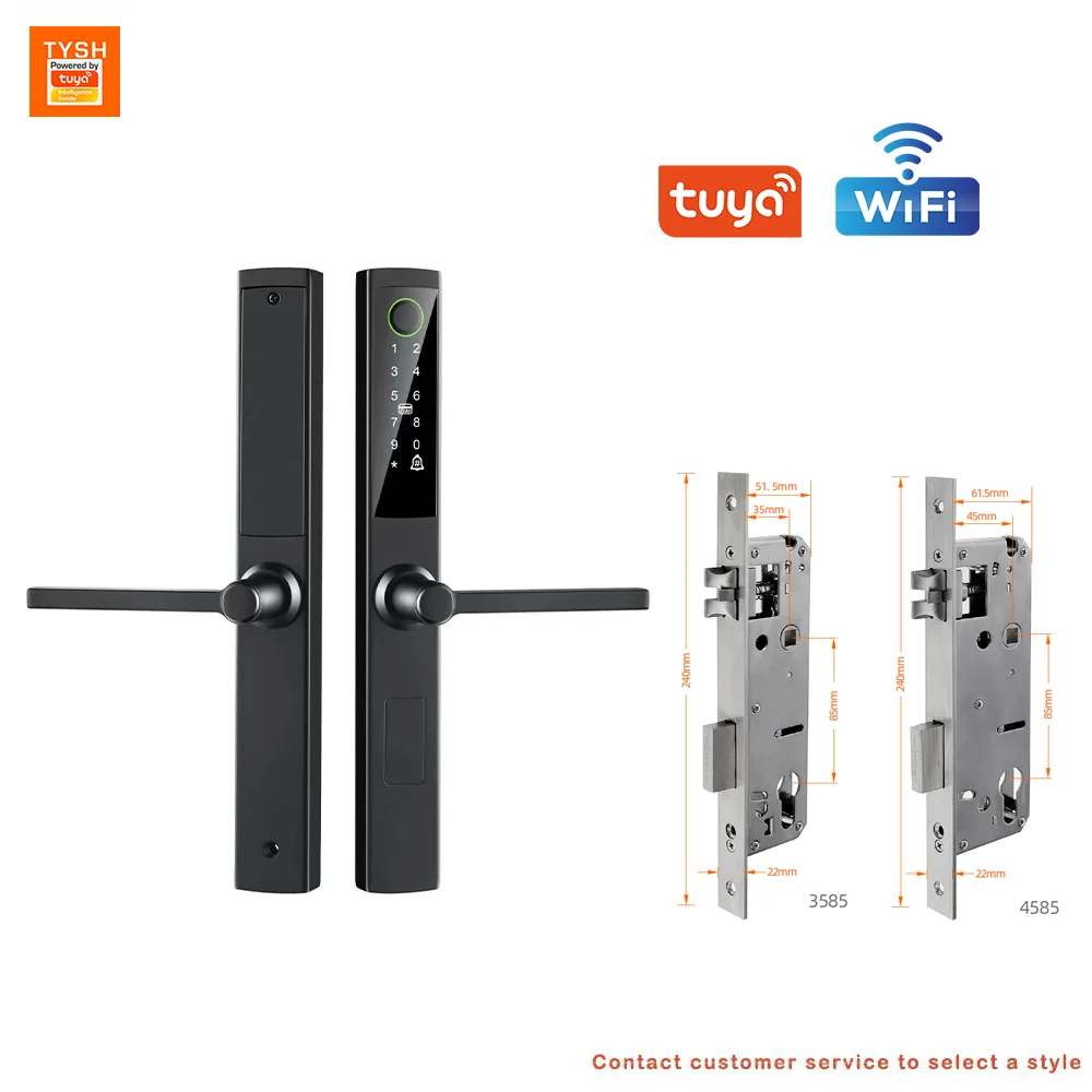 TYSH Tuya Waterproof Sliding Door Smart Lock  Fingerprint Digital Code RFID Card Anti-Lock Aluminum Glass Electronic Lock