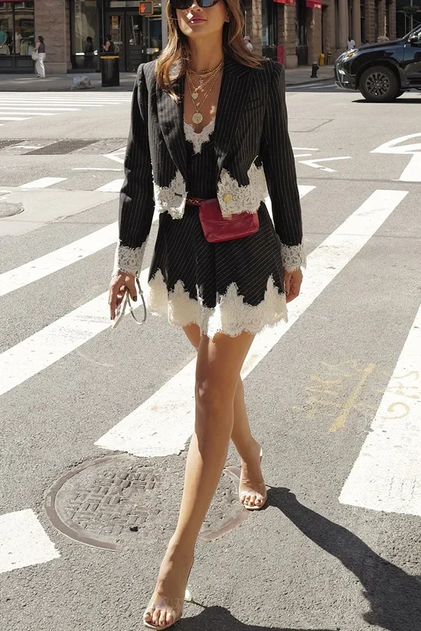 بدلة أوروبية وأمريكية للخريف والشتاء بدلة عصرية جديدة INS فستان كاجوال فضفاض طقم نسائي مكون من قطعتين #4