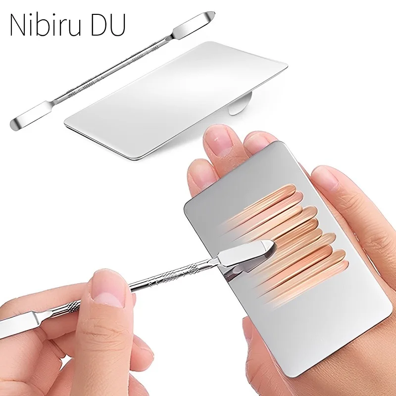 

Stainless Steel Nail Art Palette Metal Ring with Spatula False Nail Tips Mixing Color Drawing Pallet Display Shelf Manicure Tool