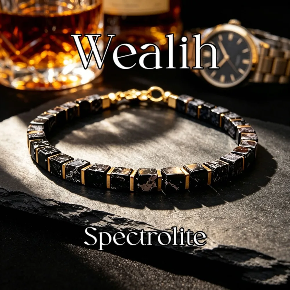 Vintage-style glitter stone square beaded fortune bracelet, attracts prosperity and opportunities, handmade natural stone skin-friendly jewelry, suitable for daily wear and gift giving for both men and women