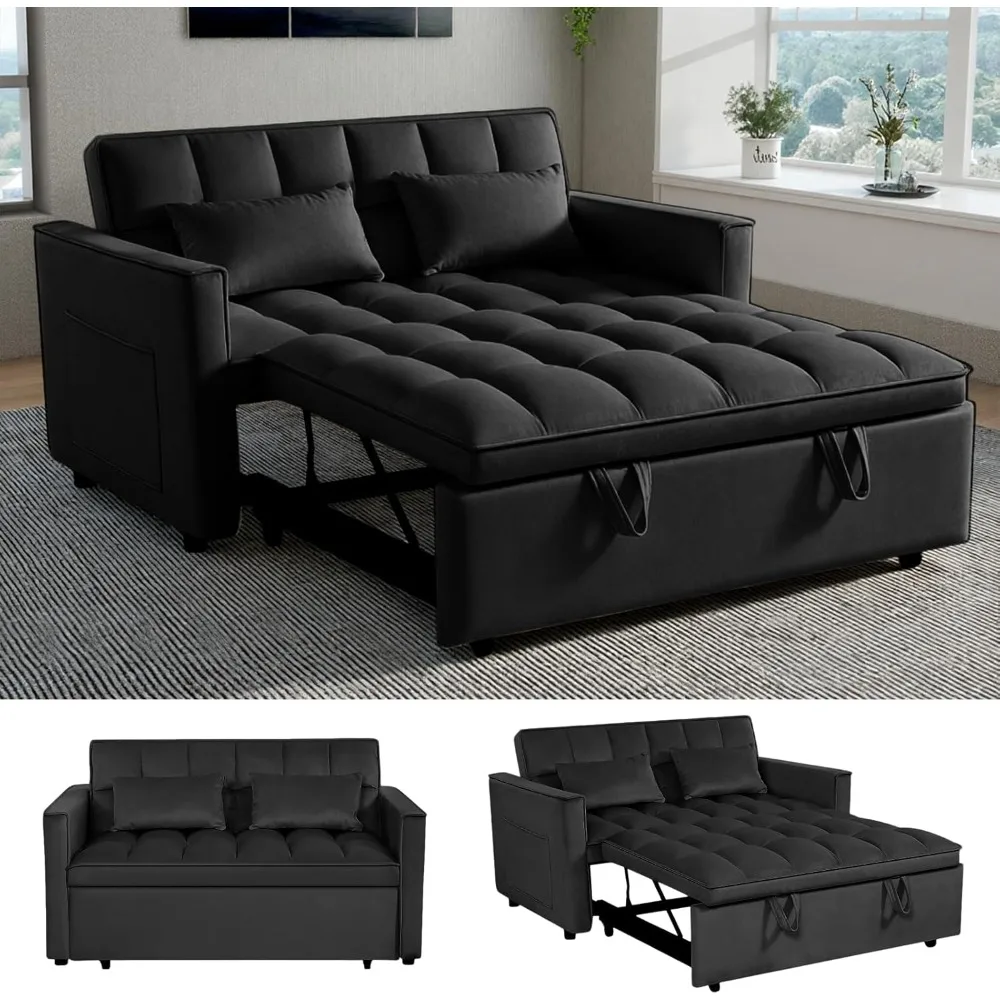 

54" Sofa Bed, Pull-Out Sleeper Sofa Bed w/3-Level Adjustable Backrest, Fabric Loveseat Sleeper Couch for Living Room & Bedroom
