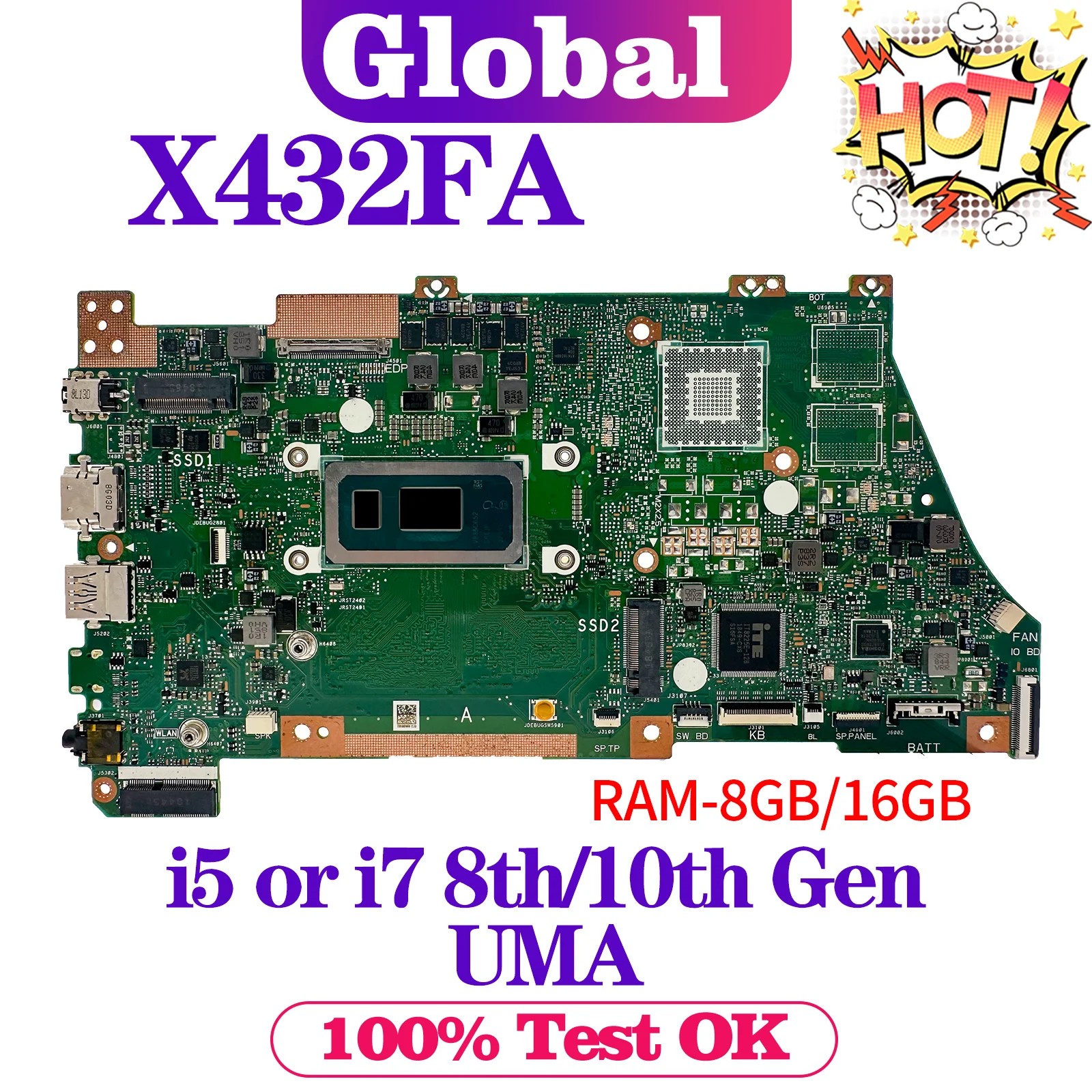 KEFU X432FA Mainboard For Asus X432FL X432FLC X432FAC K432F S432F V432F Laptop Motherboard i5 i7 8th/10th GPU-V2G/UMA RAM-8G/16G