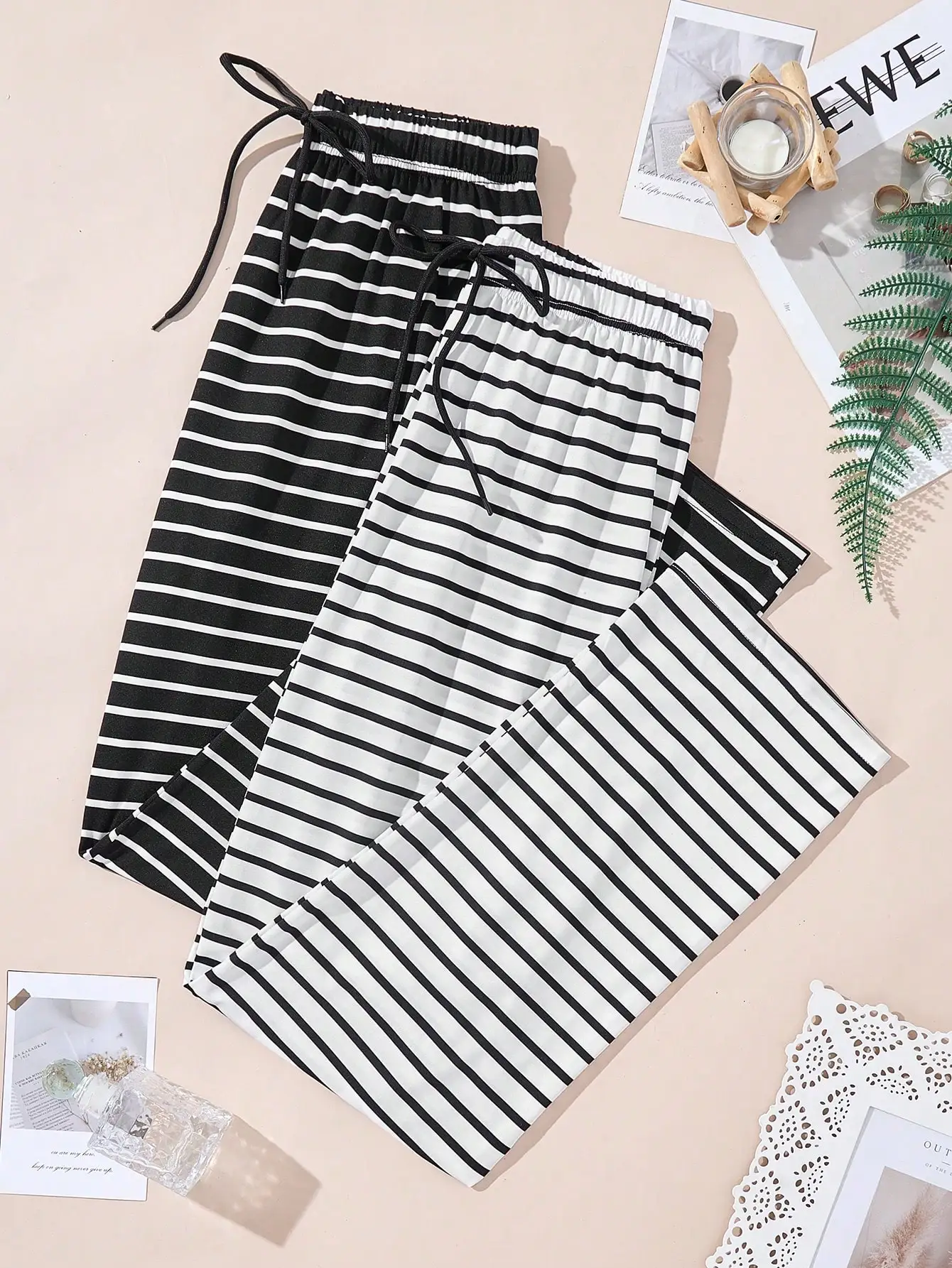 

2-Pack Women's Striped Lounge Pants with Drawstring Waist, Soft & Comfortable for Sleep or Casual Wear