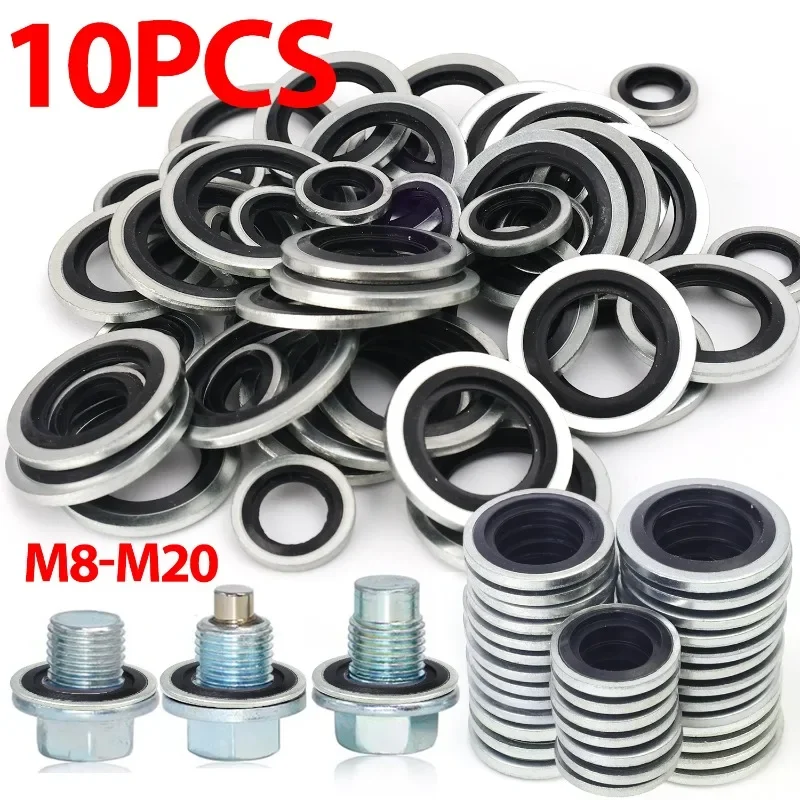 10PCS M8-M20 Automotive Repair Carbon Steel Galvanized Washer Combined Bonded Washer No-leak Hydraulic Gasket Sealing Washers
