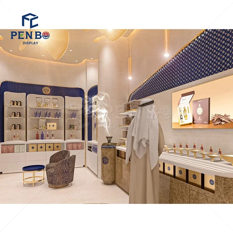 custom.Luxury Fragrance Shop Interior Decoration and Display Showcase Cabinet Full Store Customization Perfume Shop Decor