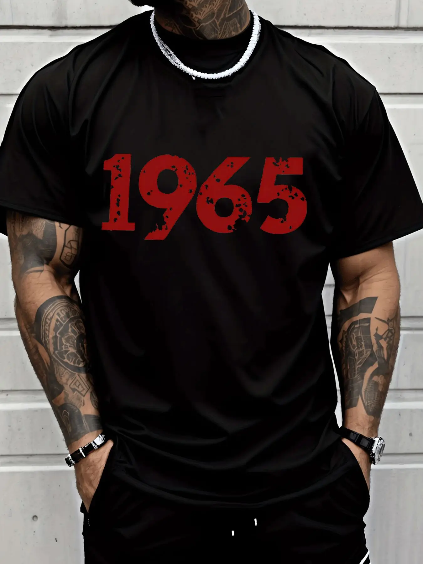 Navy Mens Summer Tee Distressed 1965 Birth Year Print Short Sleeve Casual Top Birthday Outfit For Men Born 1965 Street Wear