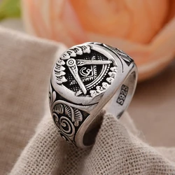 Original Design Freemason Logo Retro Thai Silver Unisex Rings Promotion Jewelry For Women Men Cheap Gifts