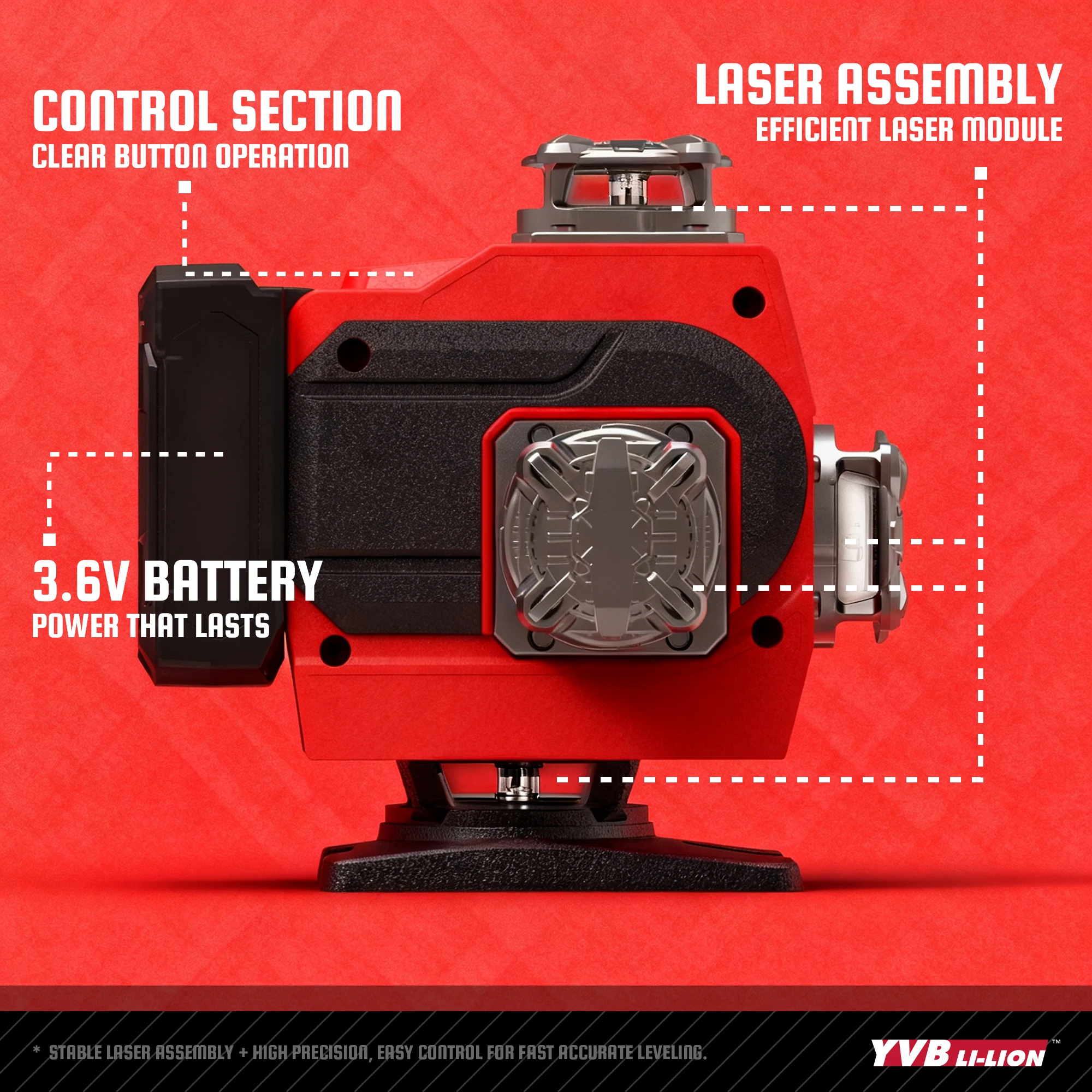 YEVOLT YVGLL4XS16 Seires 4-Plane Green Laser Level 4D 16 Lines Remote Control Self-Leveling Machine Horizontal & Vertical Tools