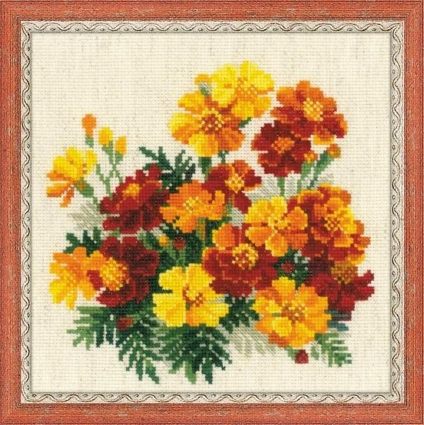 

Riolis-Chinese Cross-Stitch Kits, Embroidery Needlework, 1556 African Marigold, 28-28, 16CT, 14CT, 18CT, DIY Sets