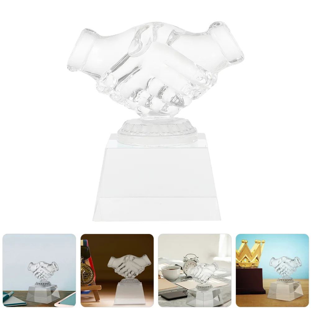 

LED Handshake Trophy Crystal for Decor The Medal Table Signs Transparent Thumb Child