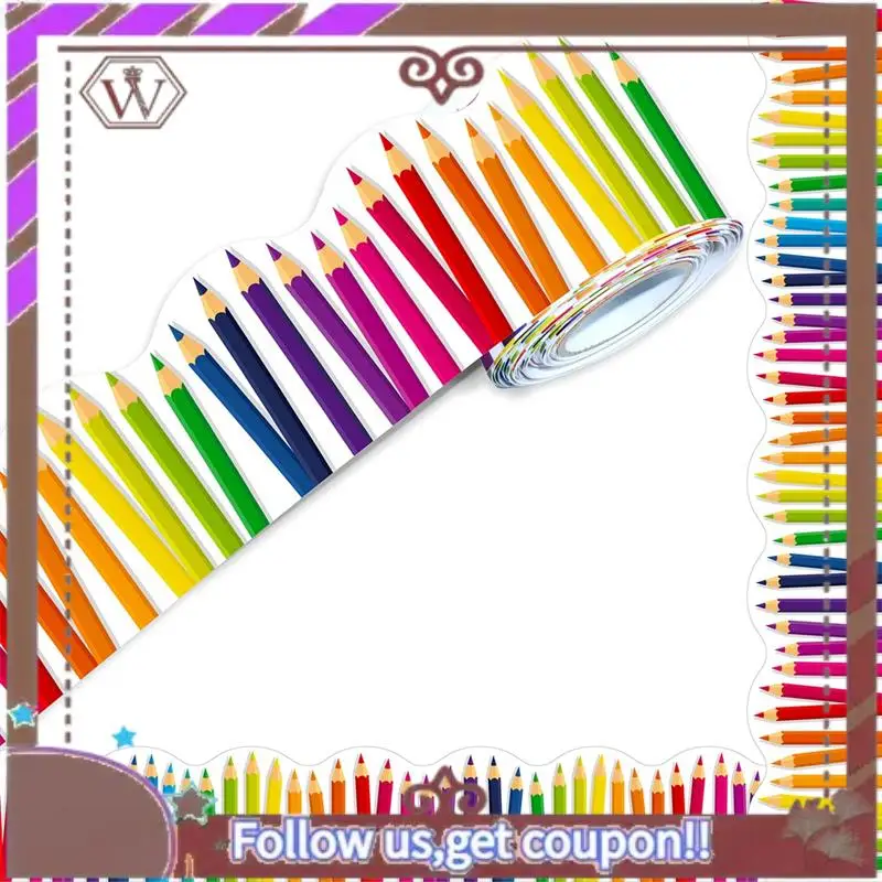 ABBG-1 لفة 59Ft ذاتية اللصق لوحة الإعلانات الحدود صدفي الحدود مع أنماط قلم رصاص لديكور مكتب الفصول الدراسية