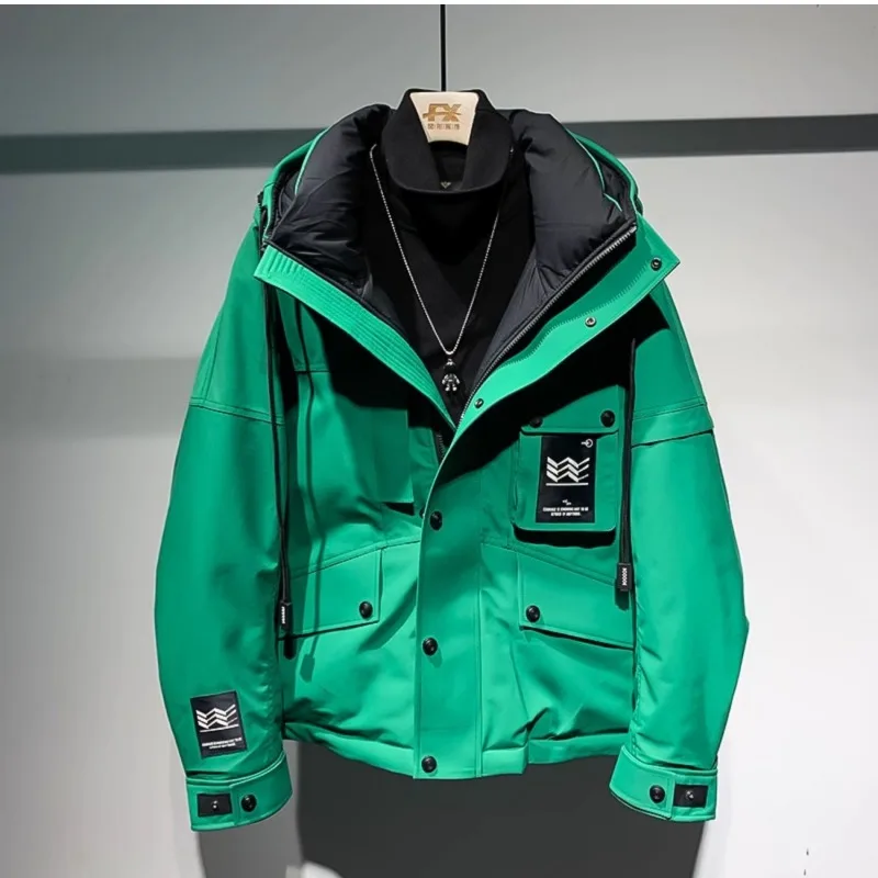 Winter Coat Luxury Men Jacket Warm Thick Parkas Hooded Cargo Puffer Jacket High-end Multi-pocket Windproof Outdoor Windbreaker