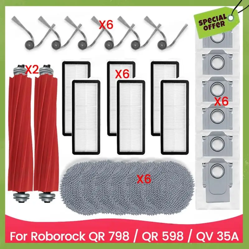 

ABGP-Complete Vacuum Service Kit For Roborock QR 798 / QR 598 / QV 35A - Main Roller, Side Brushes, Filters, And Mop Cloths