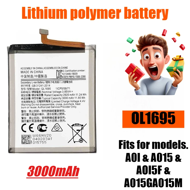 

Brand-new 3.8V 3000mAh QL1695 Mobile Phone Battery,for Samsung Galaxy A01/A015/A01S
