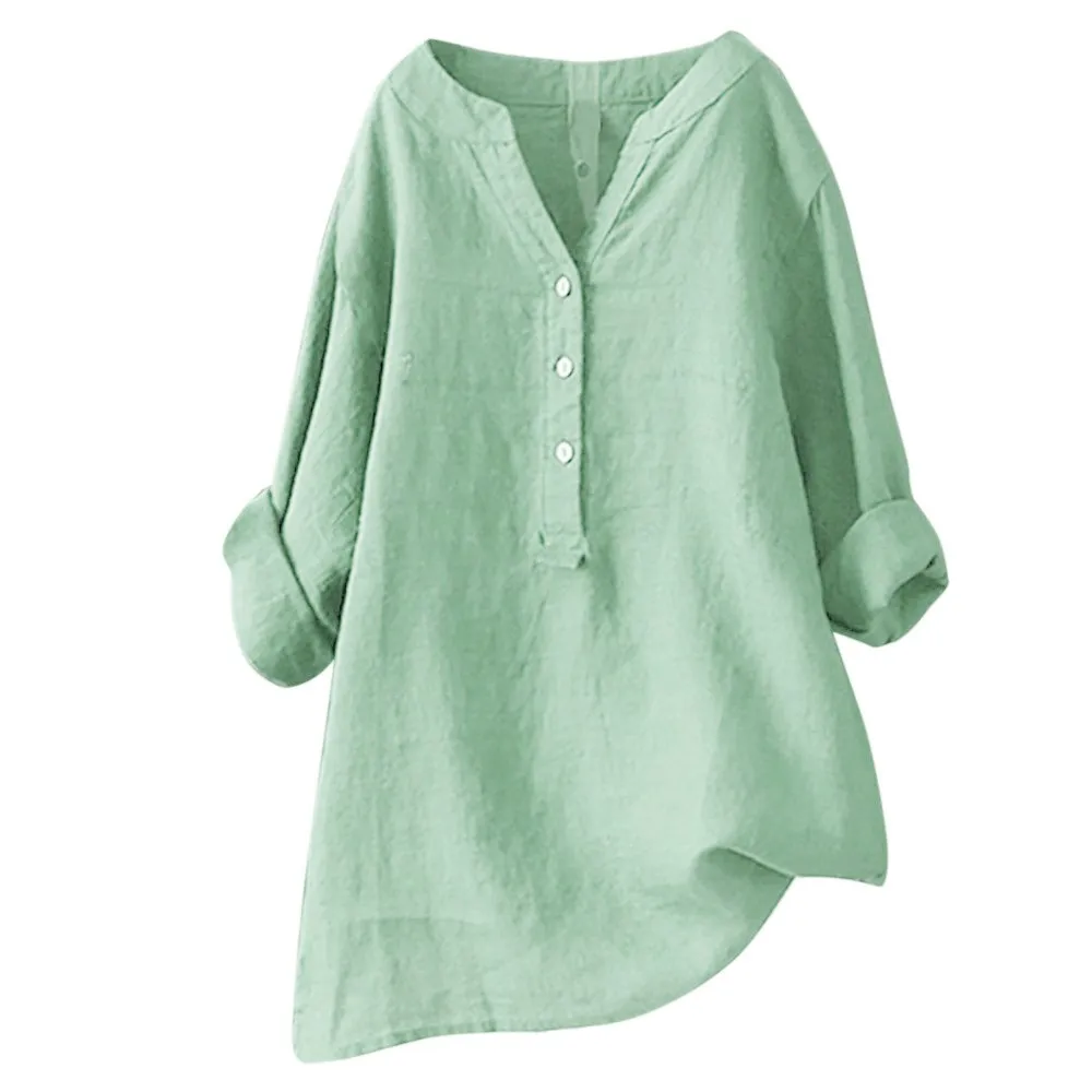 Women Linen Blouse Long Sleeve Casual Solid Color Oversize Buttons Tops And Blouses Tunics Clothes Summer 2024 Fashion Top