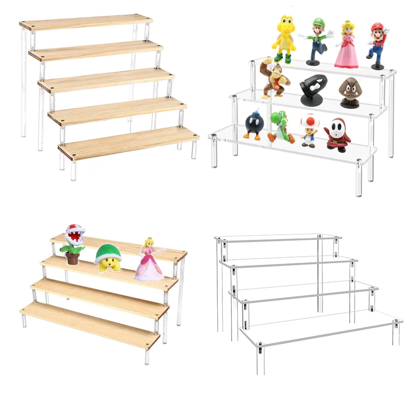 

Clear Acrylic Display Shelf Blind Box Hand-Made 1-5 Layer Trapezoid Shelf Wood Board Ladder Shelf Display Riser For Pop Figures