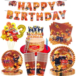 Fireman Sam Party Tableware Plates Cups Fire truck Firefighter party Plates Cup Boys Firefighter Theme Birthday Party Decoration