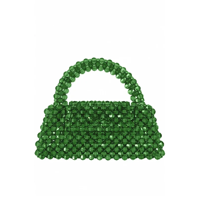 Borsa con perline personalizzata borsa trasparente intrecciata a mano verde borse e borsette con manico superiore borse da festa da donna dal Design