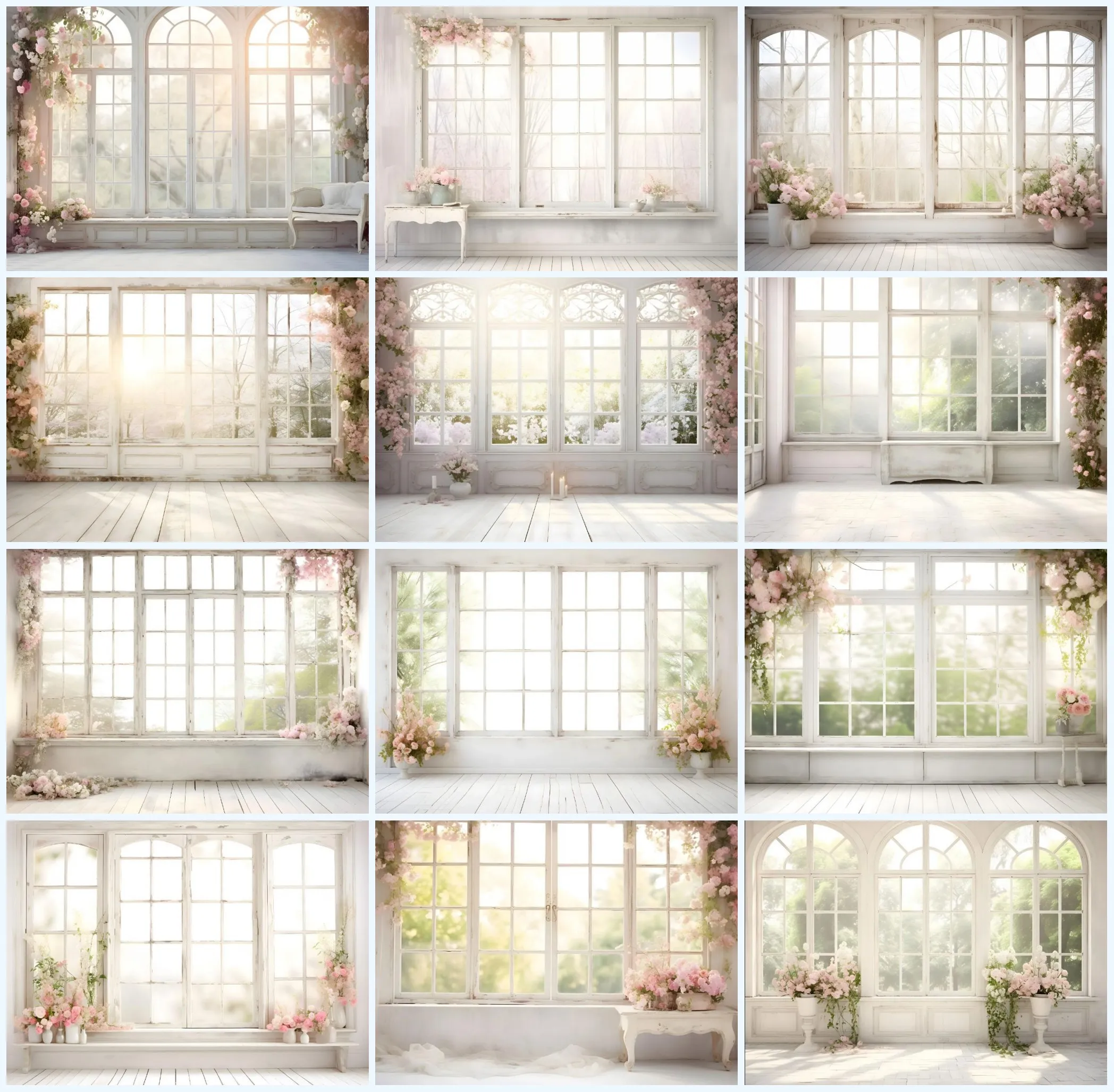 Avezano Photography Background Spring Window Flowers White Wall Indoor Women Birthday Wedding Portrait Photo Backdrop Photocall