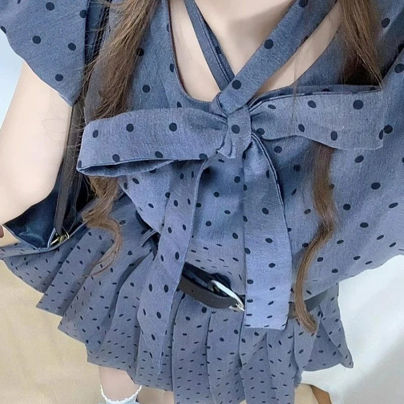 French Gray Polka Dot Small Flying Sleeve Dress Children's Summer 2025 New Small Fresh and Sweet Short Dresses Women's Clothing