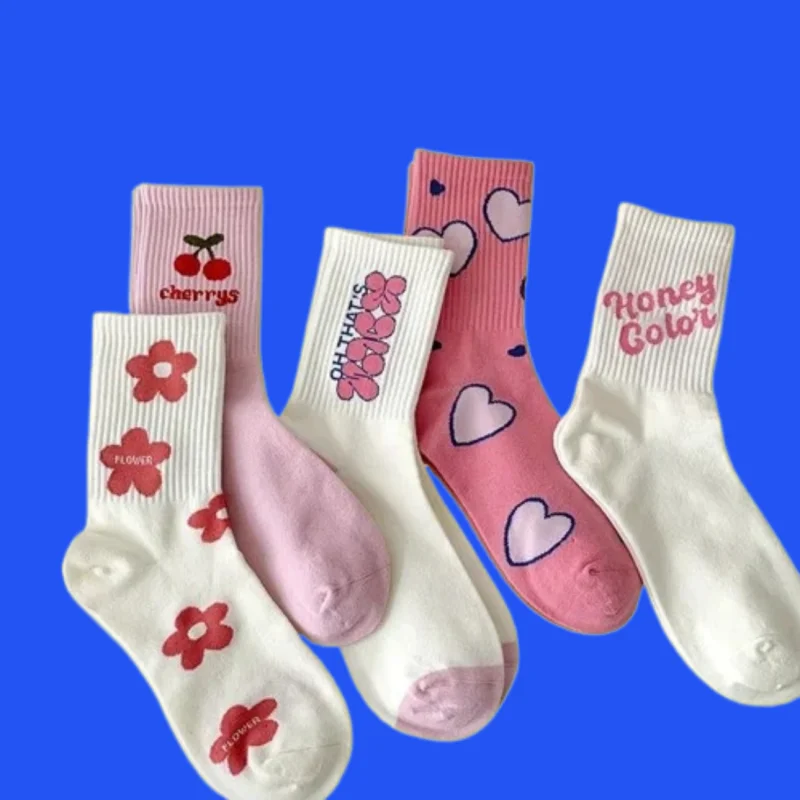 

3 Pairs Fashion High Quality Funny Graph Socks Comfortable Breathable Mid-calf Socks Women Mid-Calf Cotton Socks 2024 New Socks