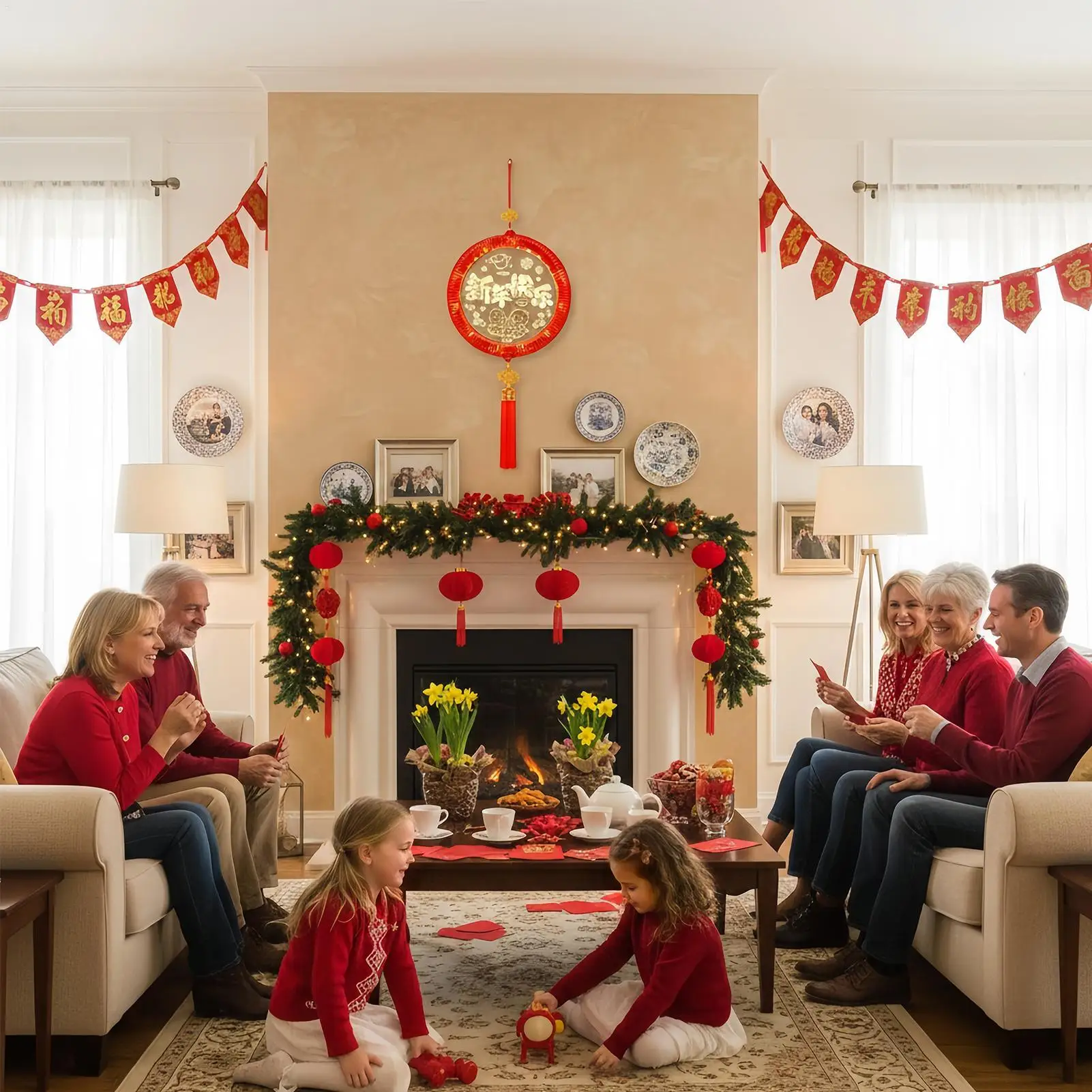 

Декоративные светильники Лунный Новый год, светодиодные фонари, подвесные украшения на удачу для автомобиля, подоконник, спальня, балкон, дверные проемы, стена