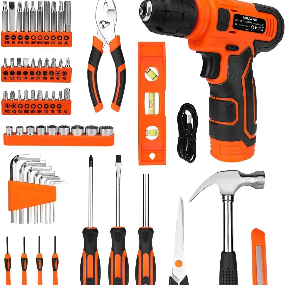

Cross-border 139 pieces 8V electric drill hardware electrician maintenance electric screwdriver tool set manual carbon toolbox