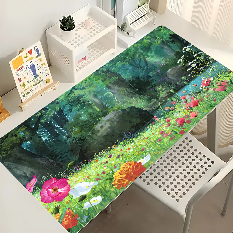Mouse Pad Office Gaming Laptop Anime Scenery Desk Mat Green Plants Mousepad Gamer Mouse Mat Computer Accessories Keyboard Pad