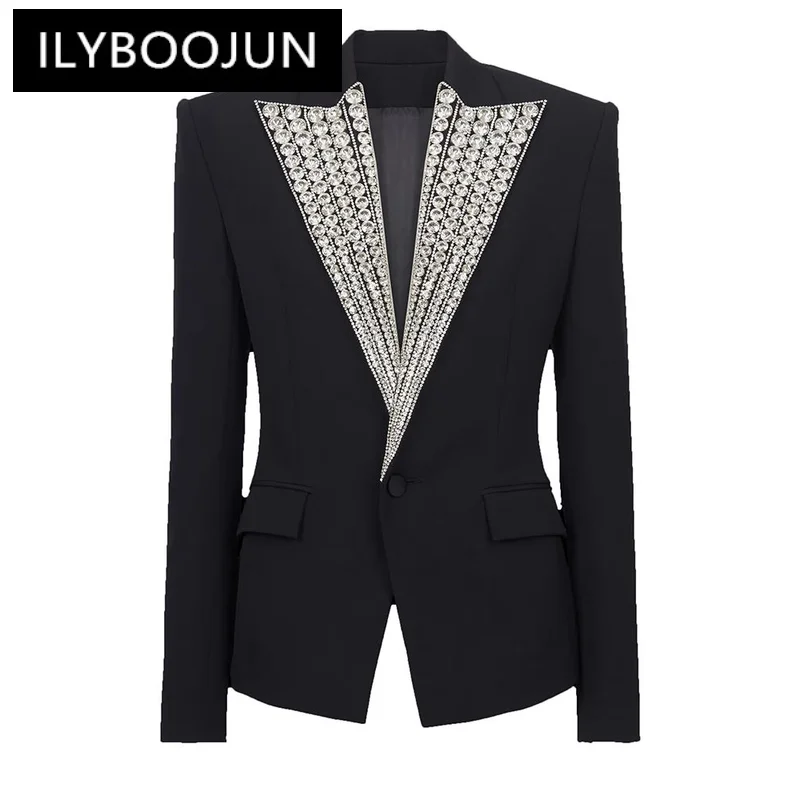 

ILYBOOJUN Newest 2024 Fashion Designer Jacket Women's Rhinestone Diamonds Strass Beaded Sinble Button Blazer