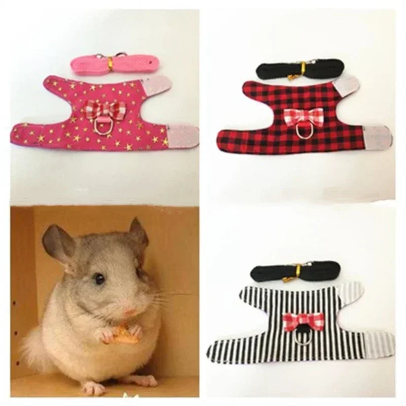 New Hamster Pet Harness Rabbit Bowtie Striped Star Harness Vest Leash Traction Rope Baby Ferrets Pet Rat Bowknot Chest Strap Pet