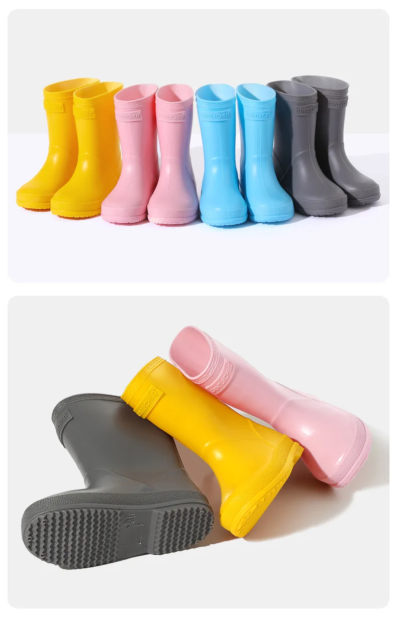 Neue Baby-Regenstiefel in Unifarben mit Gummisohle, rutschfeste, wasserdichte Gartenschuhe für Jungen und Mädchen, lässige Kinderstiefel bis zum Knie – Detail 14