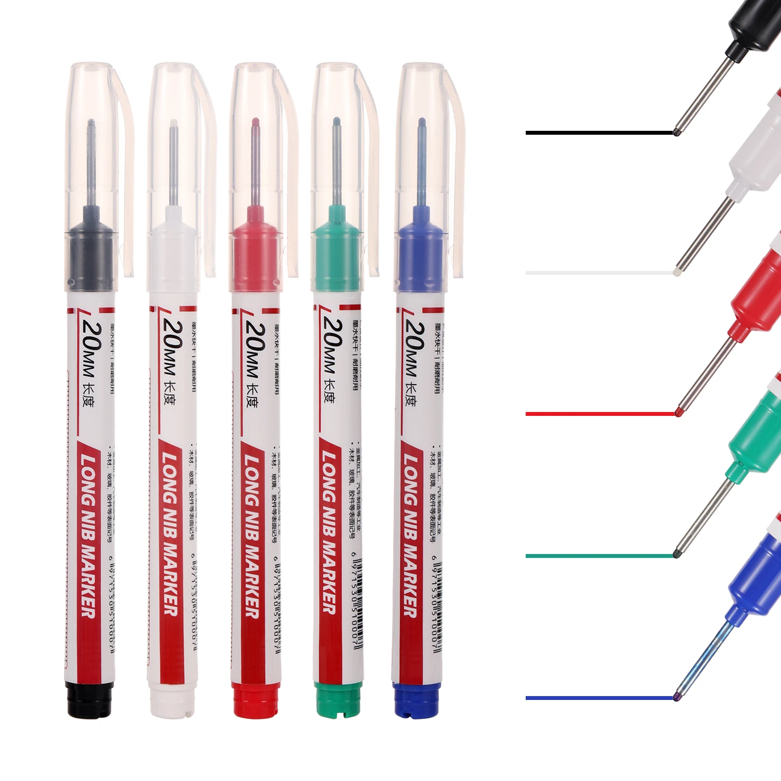 1/10Pcs Long Head Markers Pen Deep Hole Marker Pencil for Tile Woodworking Tools Carpenter Red/Black/Blue/Green/White Ink