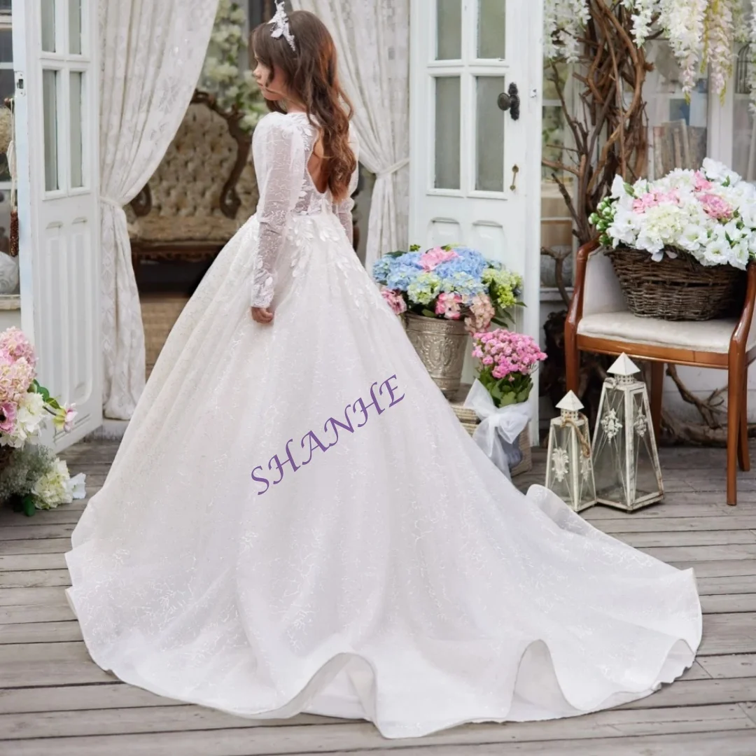 Maßgeschneiderte, wunderschöne Perlen-Spitzenapplikationen, Hi-Lo-Kinder-Prinzessin-Kleid, Tanzkleidung, niedliche, elegante Tüll-Mädchenkleider für die tägliche Schule