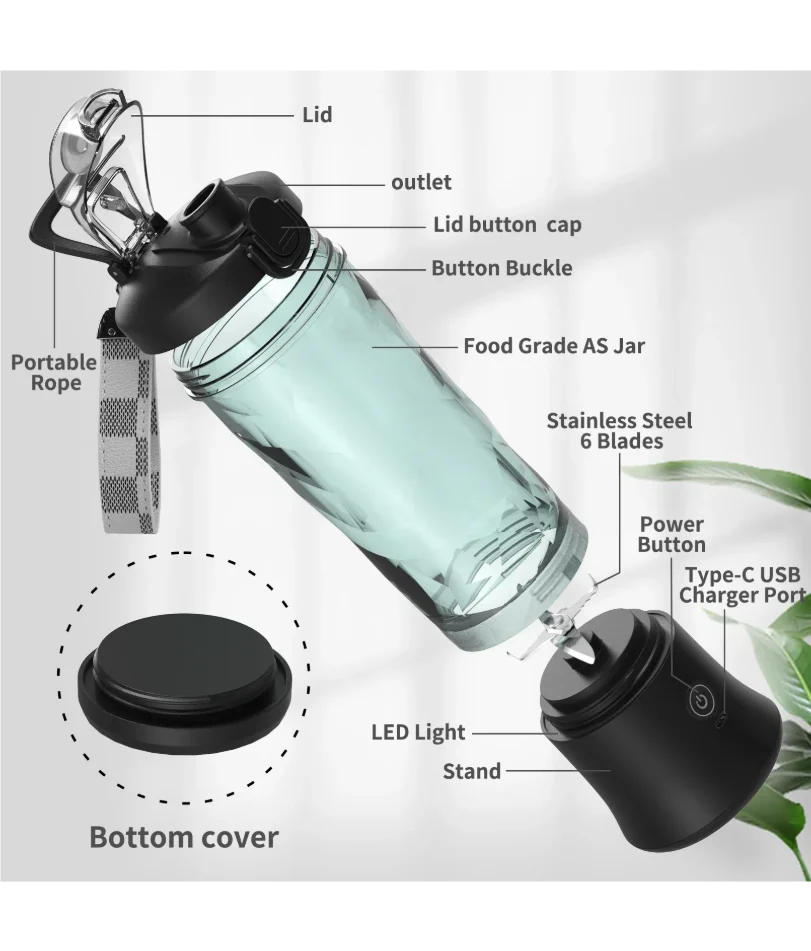 

Портативный блендер, электрическая соковыжималка, 600 мл, миксеры для фруктов, 4000 мАч, USB перезаряжаемый мини-блендер для смузи, многофункциональная соковыжималка