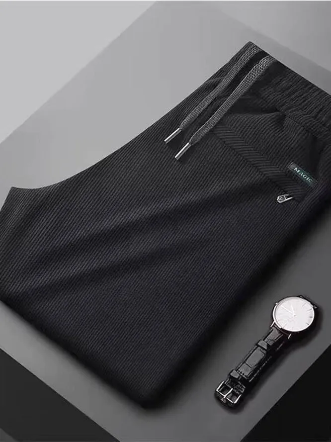 

Men's Slim Fit Casual Pants Corduroy Belted Long Trousers Zipper Pocket Workwear Trendy mid Waist Straight Leg Basic Color