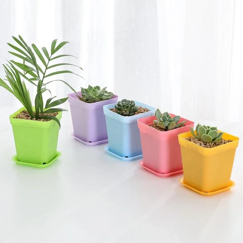 7 Colors Avilable Thicken Flower Pots Planters Pot Trays Plastic Pots Creative Small Square Pots for Succulent Plants