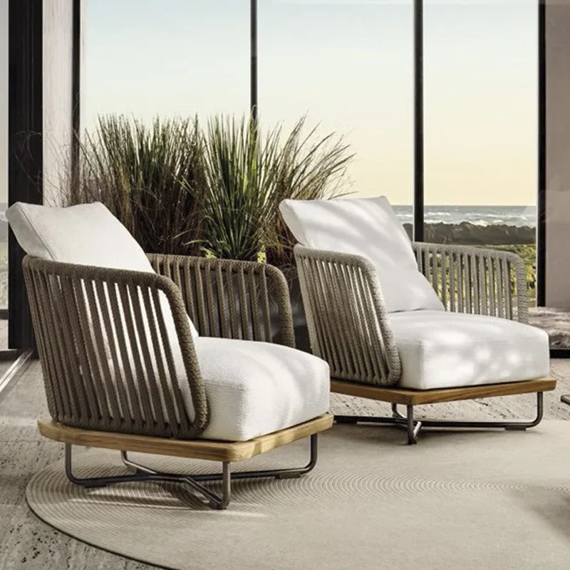 Waterproof Sunscreen Rattan Chair, Outdoor Rattan Weave Leisure Balcony, Solid Wood Sofa, Single Coffee Table