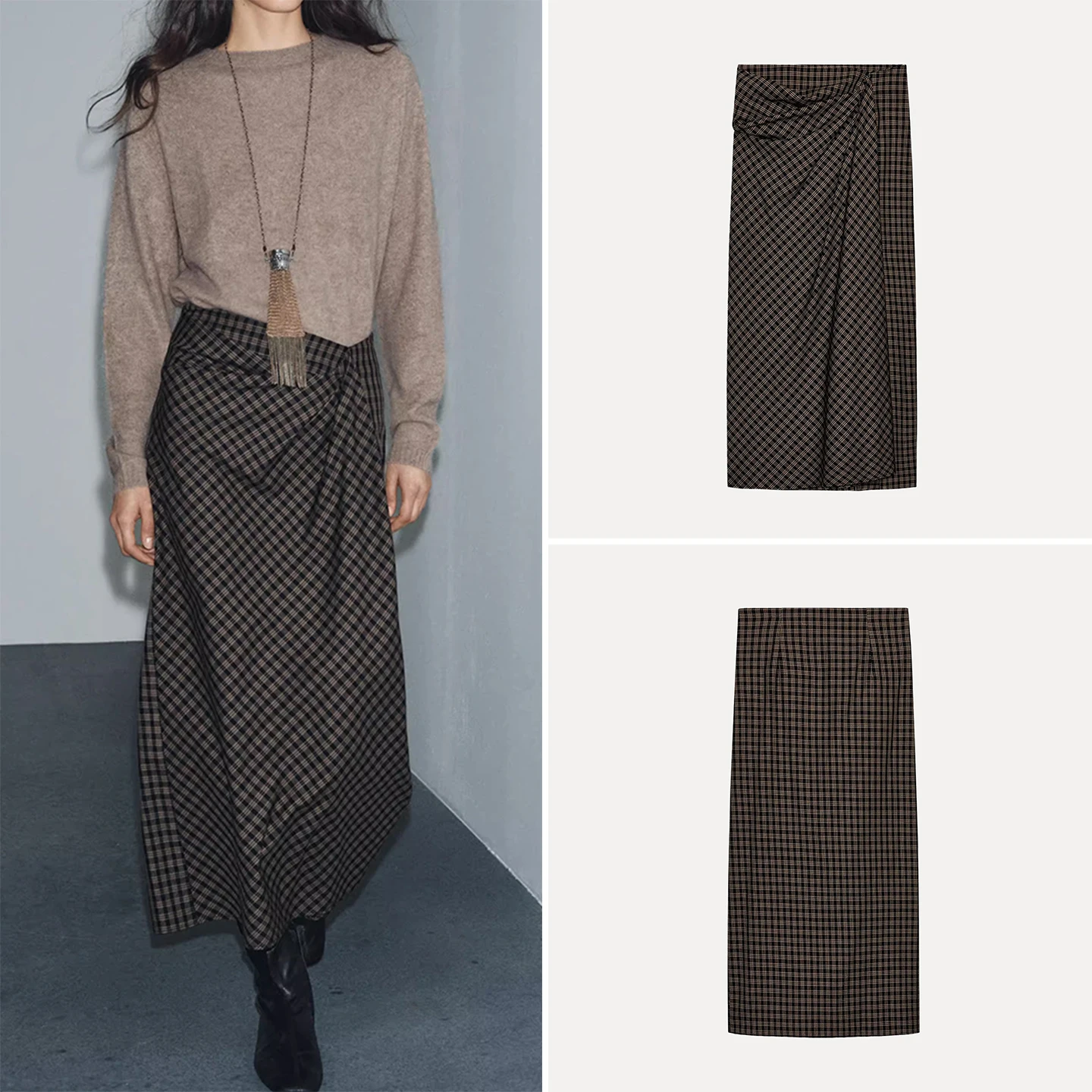 Z 2025 nouveau Faion polyvalent Simple plissé jupe à carreaux femmes taille moyenne coupe droite Stand Fit usage quotidien