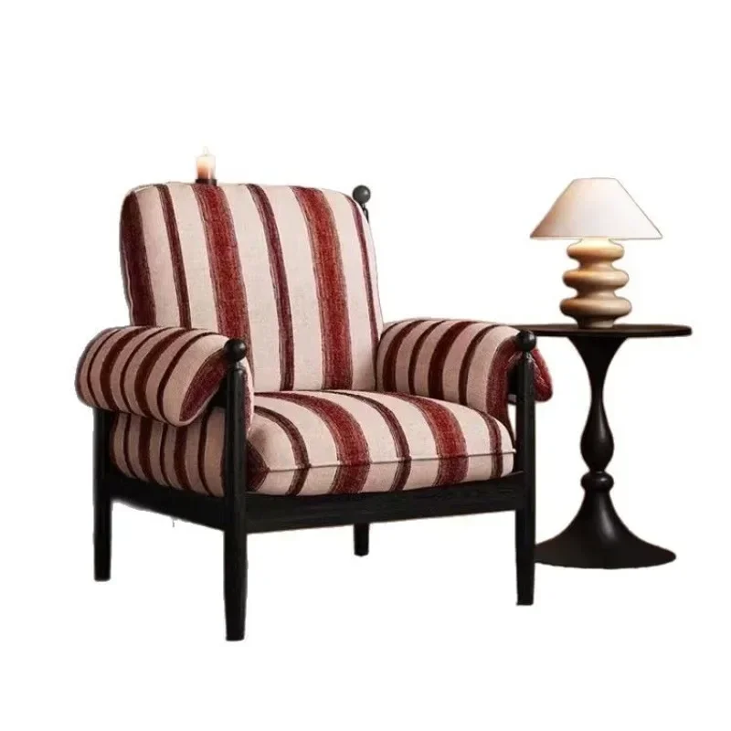 French retro red black chair, living room balcony single sofa chair, antique leisure chair, bed and breakfast chair