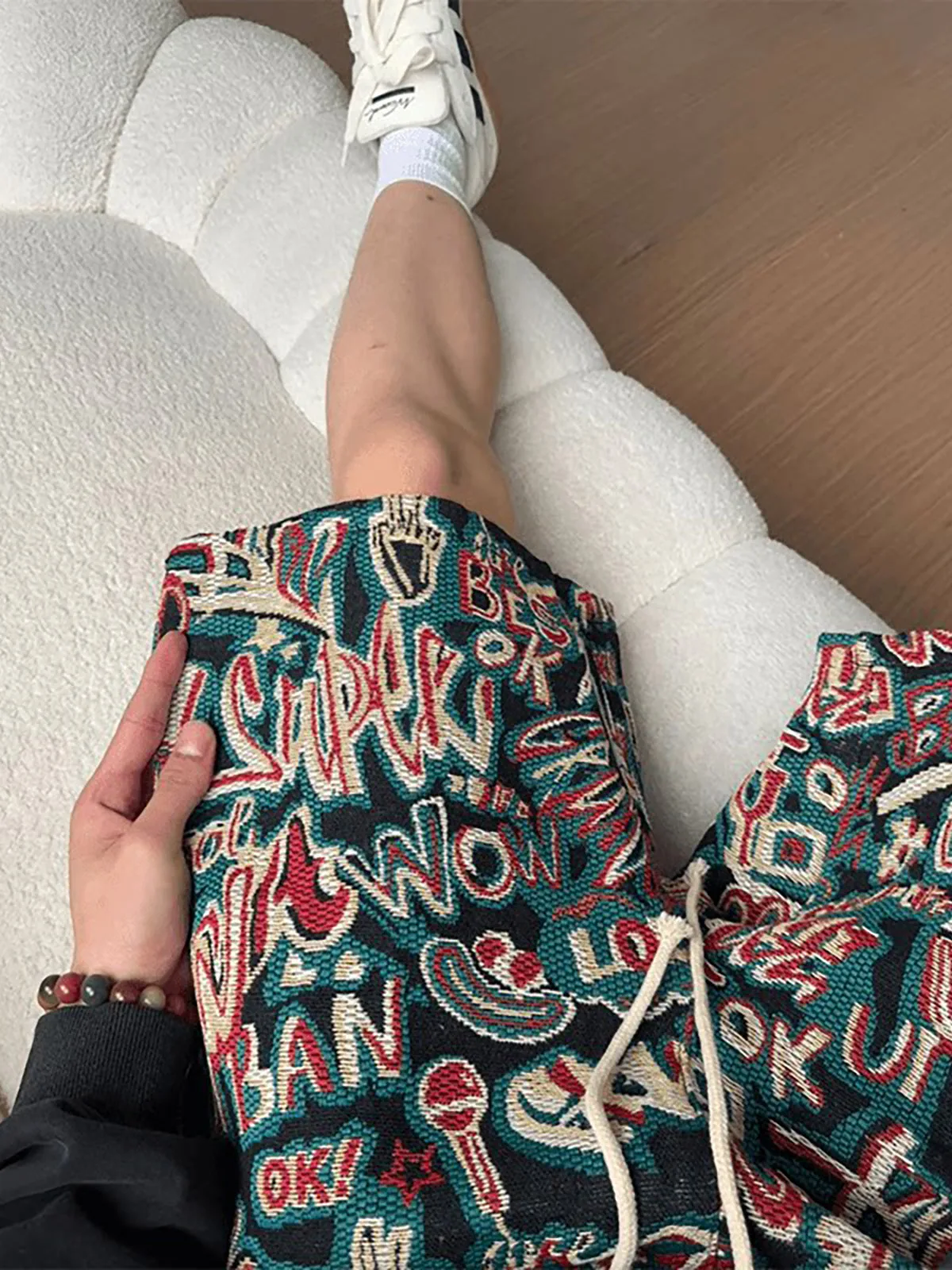 American Graffiti Style Printed Shorts Loose Fit Casual Straight Leg Sports Five-Quarter Length Beach Pants for Men