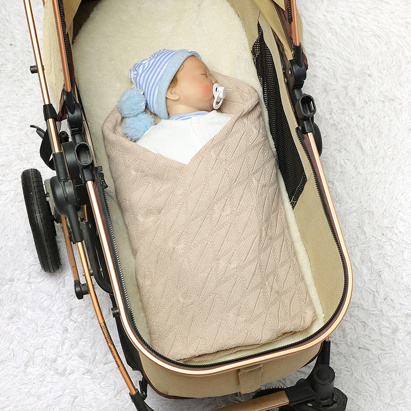 Baby Baby Deken Katoenen Gebreide Kinderwagen Swaddle Zachte Slaaphoes Plaid Mode Solide Pasgeboren Meisje Wieg Bed Quilt 90*70Cm