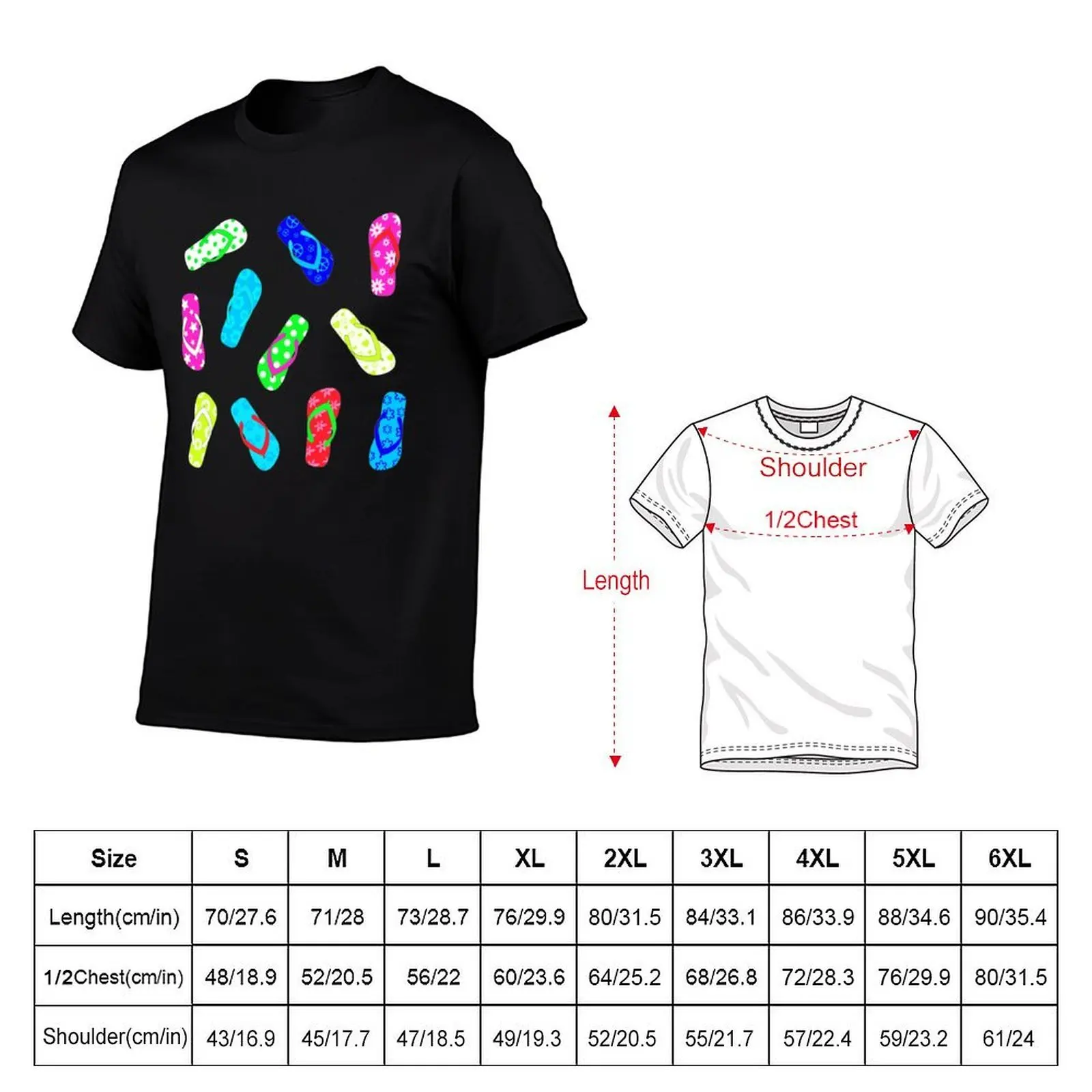 Colorful Flip Flop Sandals Black T-Shirt football t shirt plus size tops funny t shirts for men