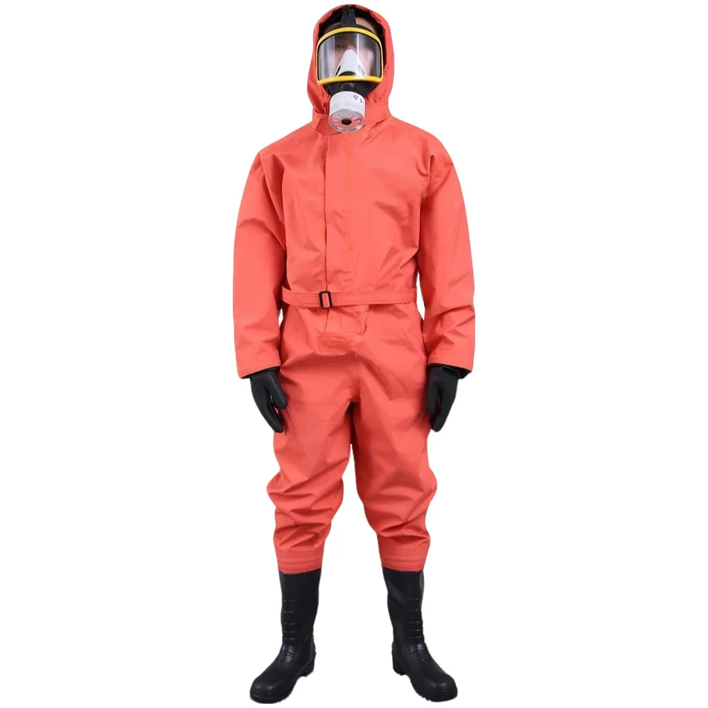 One-piece hooded one-piece anti-acid alkali ammonia gas laboratory thickened and durable light chemical protective clothing