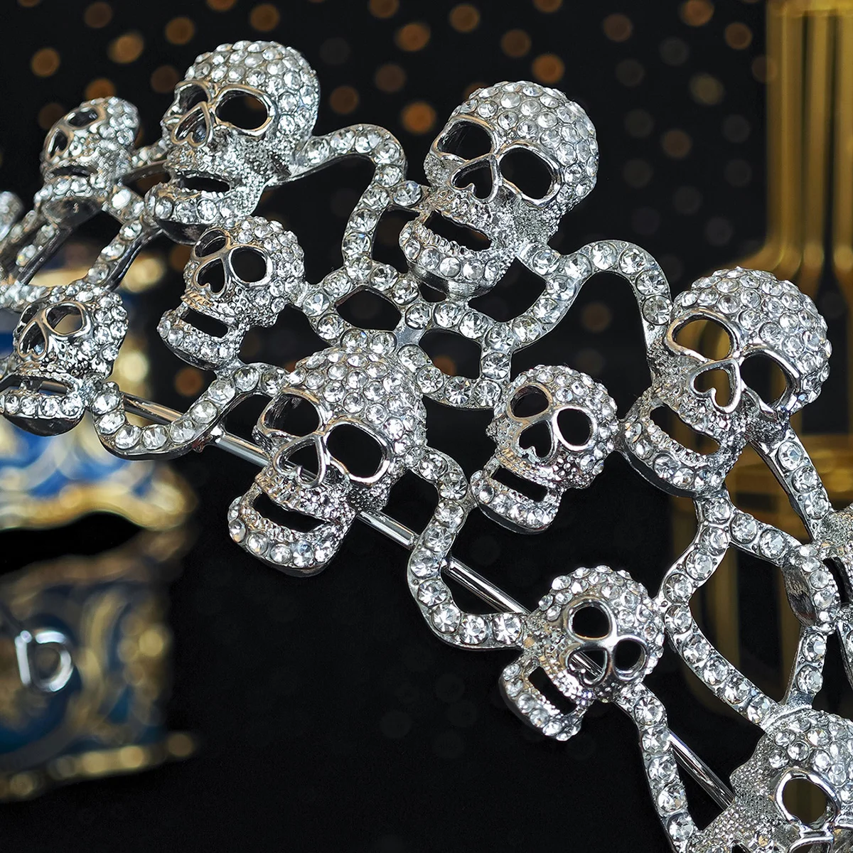 실버 컬러 라인스톤 헤어밴드, 할로윈 해골 왕관 쥬얼리, 여성 및 소녀 파티, 코스프레 공주 머리띠 티아라