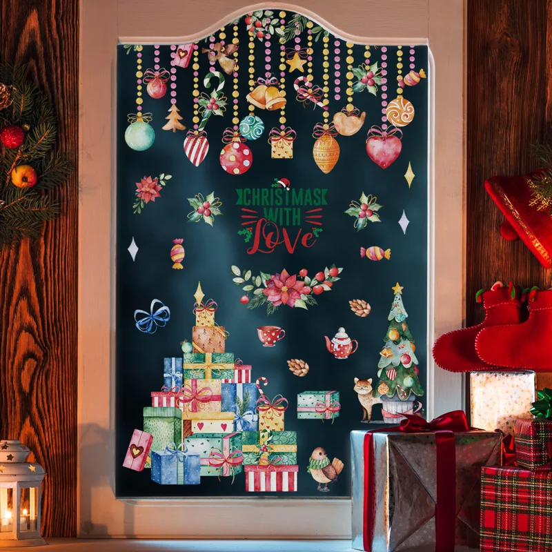 

Merry Christmas Window Stickers Santa Claus Xmas Tree Christmas Decorations Cartoon PVC 2024 Christmas Stickers Home Decor