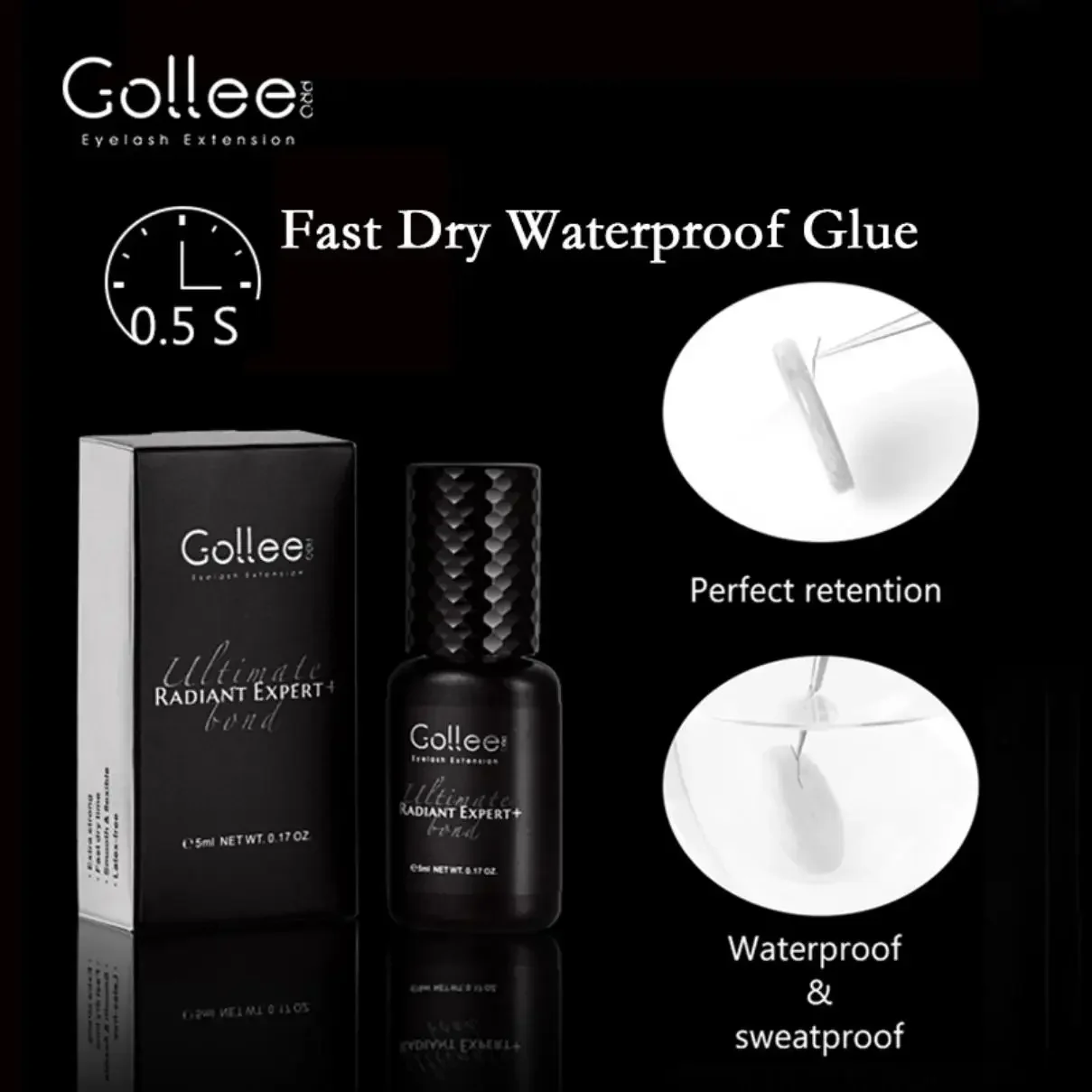 Gollee 0.5s Eyelash Extension Glue Fast Drying Professional Eyelash Adhesive Waterproof Lashes Supplies For Salon Eyelash Glue